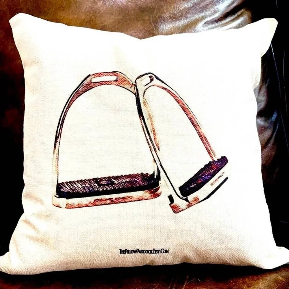 The Henri Collection, Hunt Seat Equestrian pillow cover only (beige linen) 16x16